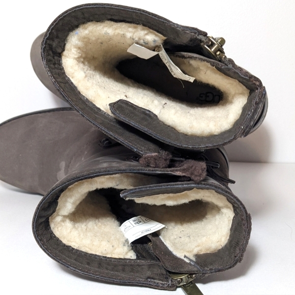 UGG Neils Suede Zip Up Boot Booties Sherpa Lined Water Resistant Brown Size 8 - Picture 7 of 10